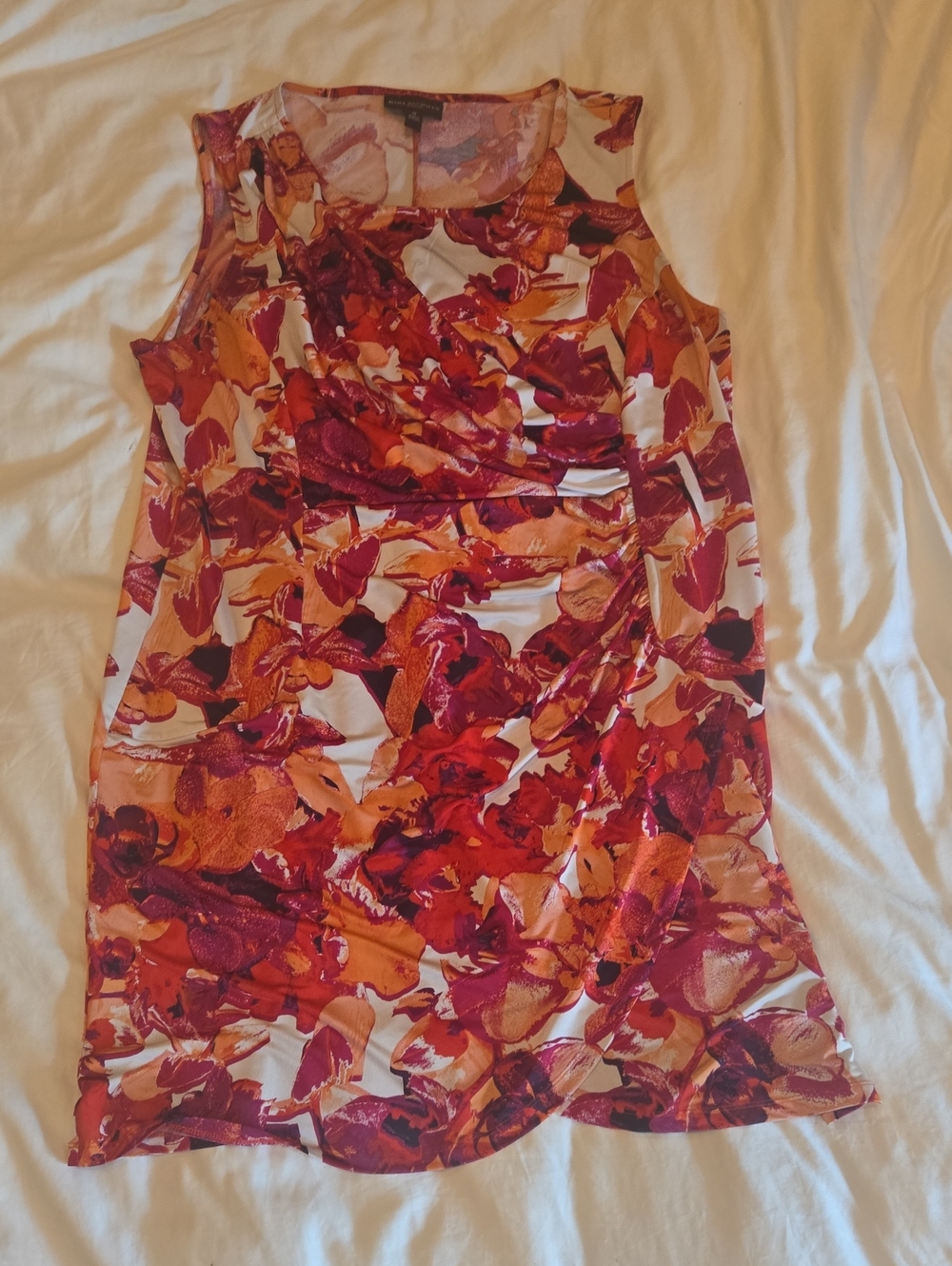 Dana Buchman Sleeveless Floral Dress - Red & Coral